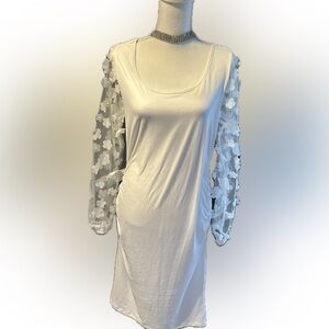 Elegant White Dress with Floral Sleeves